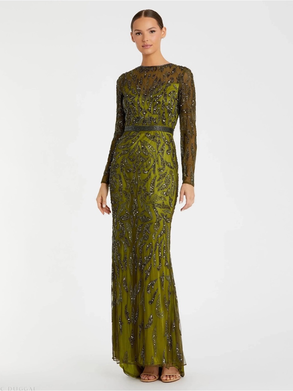 Mac Duggal 5124 Green Long Sleeve Beaded Evening Gown Size 10 NWT